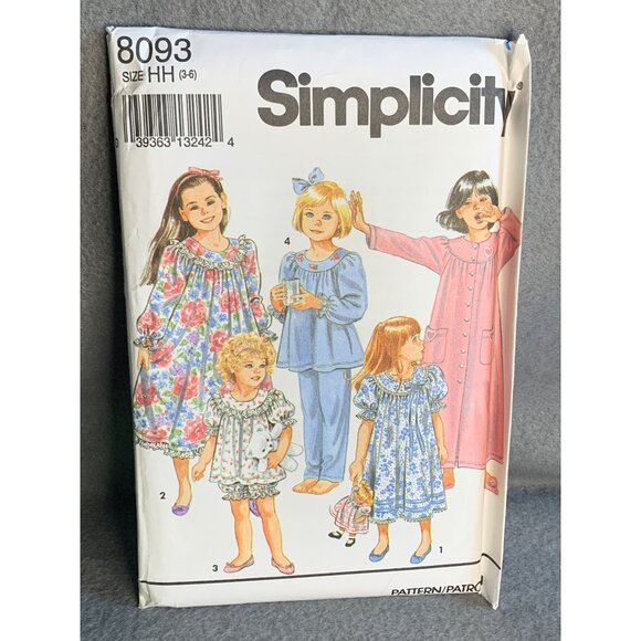 Simplicity Girls Sleepwear Sewing Pattern Sz 3-6 8093 - Uncut - Picture 4 of 4
